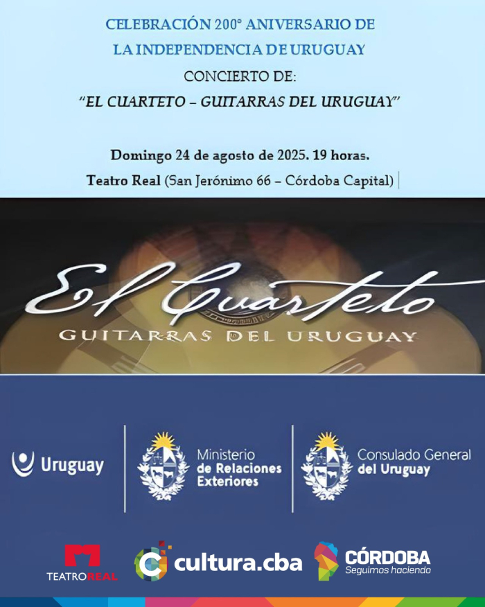 Volante informativo del concierto (24.08.2025, 19 hrs) con logos del cuarteto e institucionales