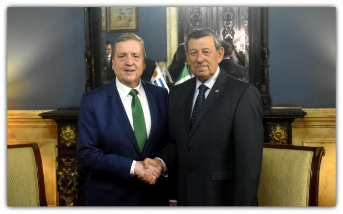 Imagen del Ministro de Relaciones Exteriores, Rodolfo Nin Novoa, junto al Ministro de Comercio, Empleo y Negocios de la República de Irlanda, Sr. Pat Breen.