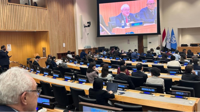 El ministro hablando en un plenario en la sede de la ONU en Nueva York