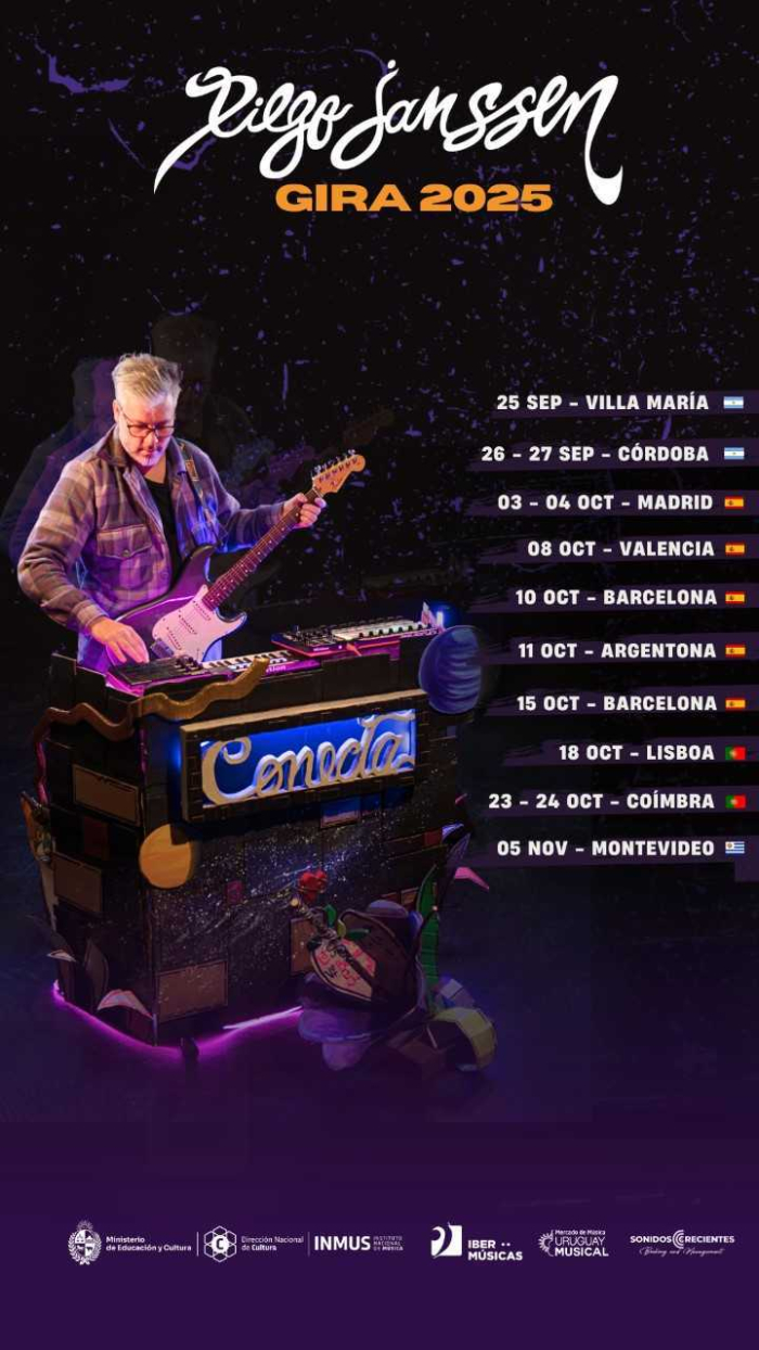  Hoja informativa de la gira de Diego Janssen, con su fotografía en el escenario