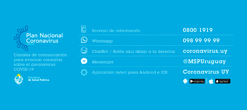 Servicio de información 0800 1919. Whatsapp 098999999. Messenger @mspuruguay.