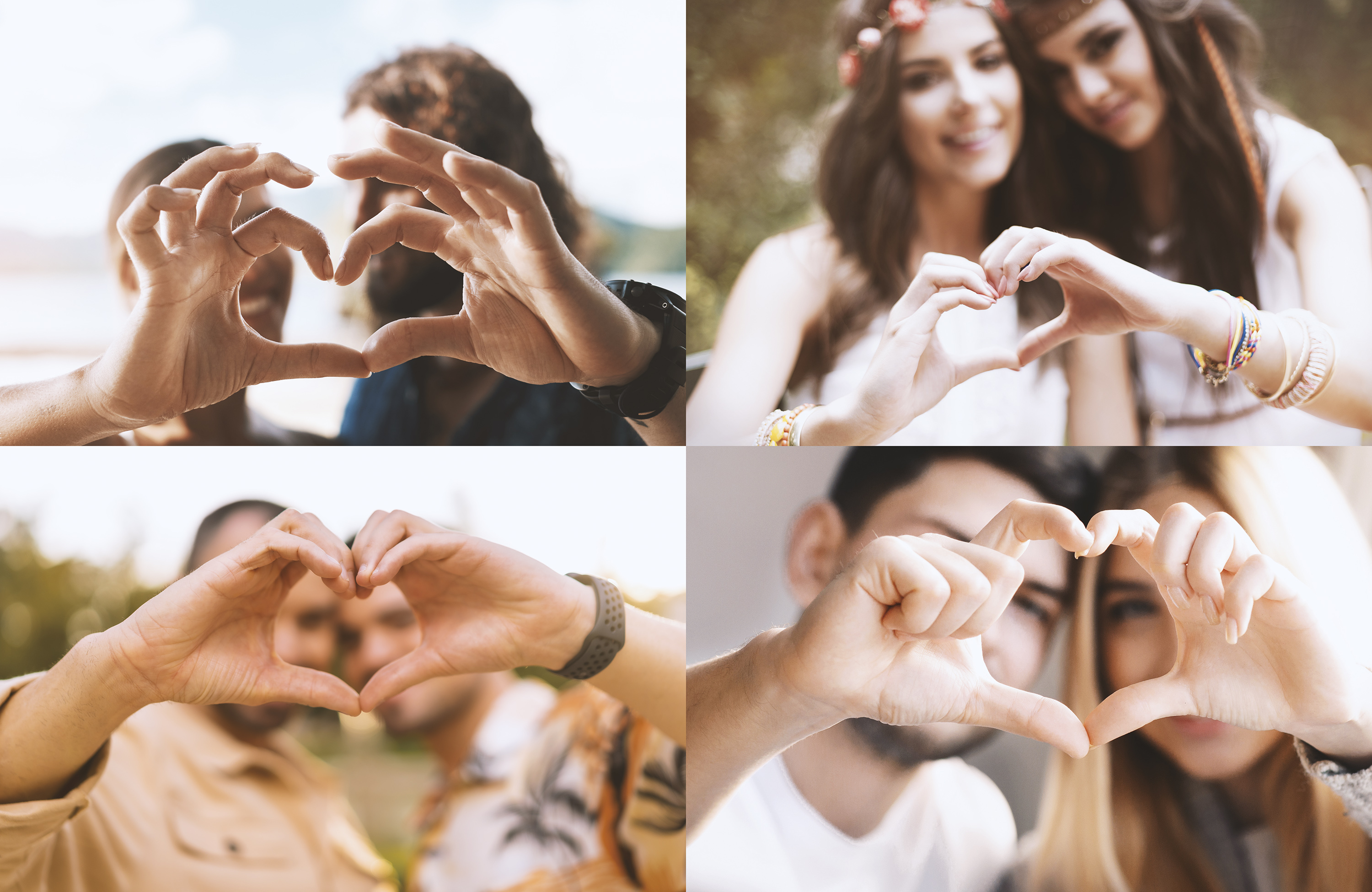 parejas hetero y homosexuales forman corazones con sus manos