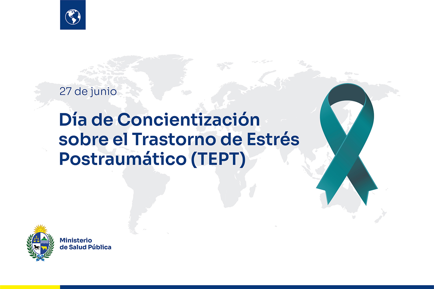 Placa conmemorativa del día, con lazo verde agua