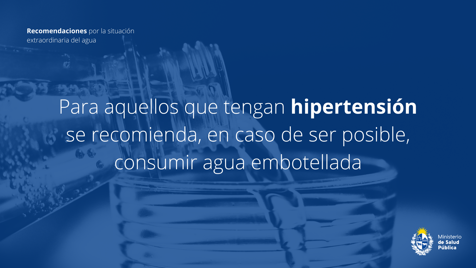 Para aquellos que tengan hipertensión se recomienda, en caso de ser posible, consumir agua embotellada