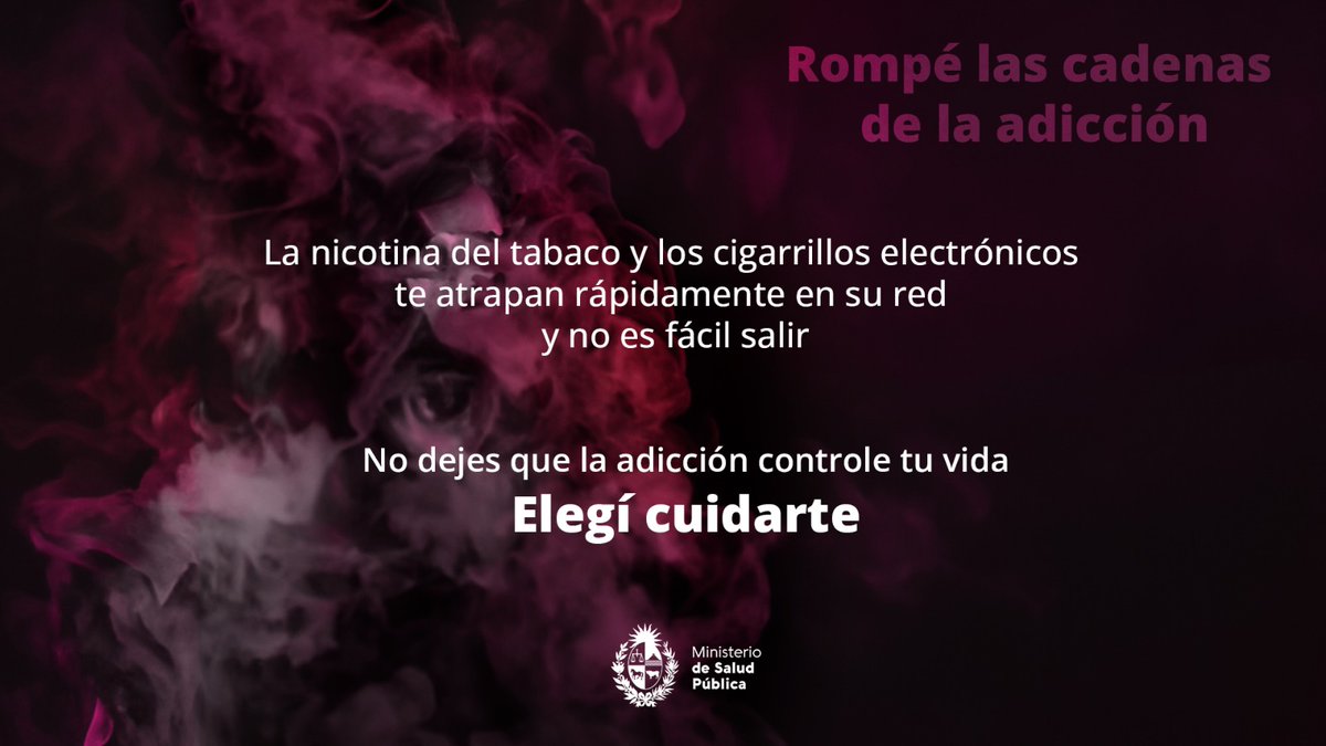 La nicotina del tabaco y los cigarrillos electrónicos te atrapan rápidamente en su red y no es fácil salir. No dejes que la adicción controle tu vida. Elegí cuidarte.
