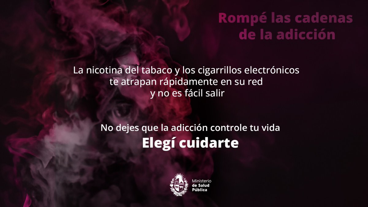 La nicotina del tabaco y los cigarrillos electrónicos te atrapan rápidamente en su red y no es fácil salir. No dejes que la adicción controle tu vida. Elegí cuidarte.