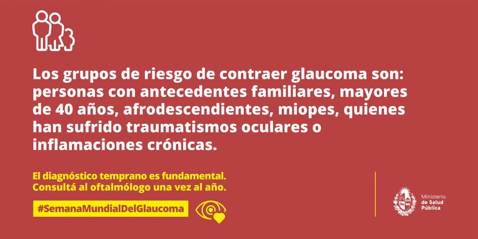 Grupos de riesgo: personas con antecedentes familiares, mayores de 40, afrodescendientes, miopes