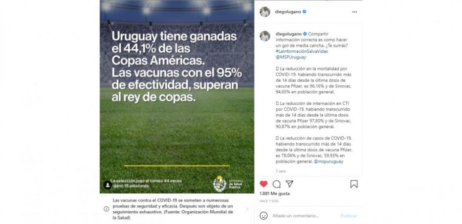 Campaña de comunicación: efectividad de las vacunas Lugano: Uruguay tiene ganadas el 44,1% de las Copas Américas.