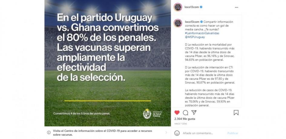 Campaña de comunicación: efectividad de las vacunas Loco Abreu: En el partido Uruguay vs. Ghana convertimos el 80% de los penales.