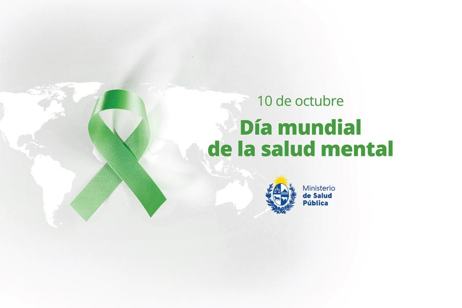 10 de octubre - Día Mundial de la Salud Mental Cinta verde sobre un mapa del mundo