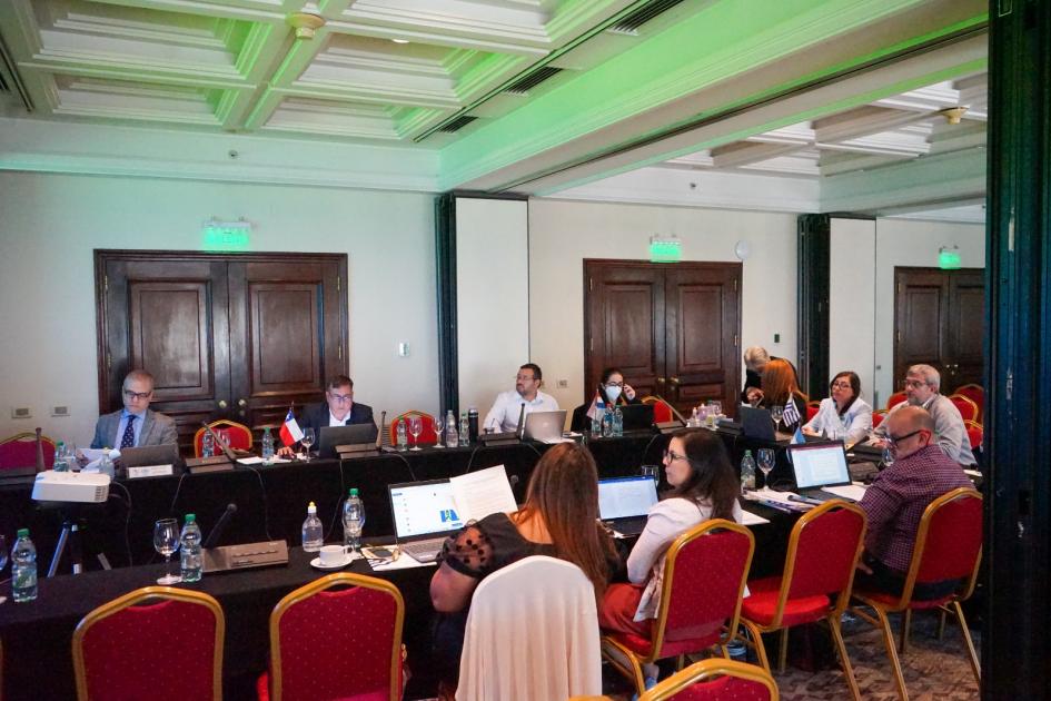 Reunión coordinadores Mercosur Coorinadores al rededor de la mesa de trabajo