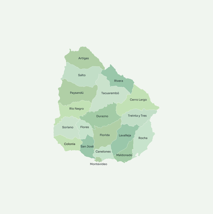 Mapa de Uruguay dividido por departamento