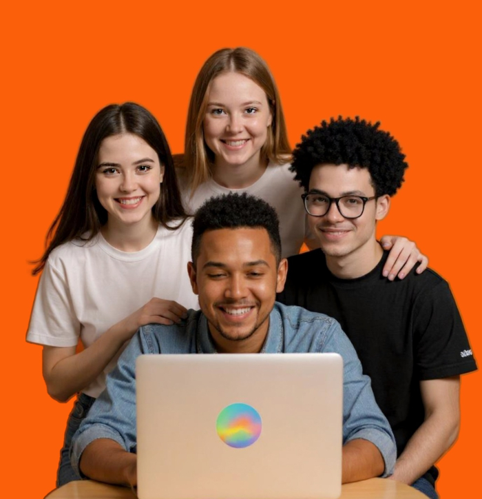 4 adolescentes miran una computadora