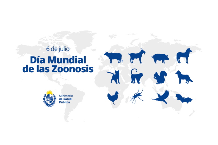 Placa conmemorativa del día, que incluye el mapa del mundo e íconos de distintos animales