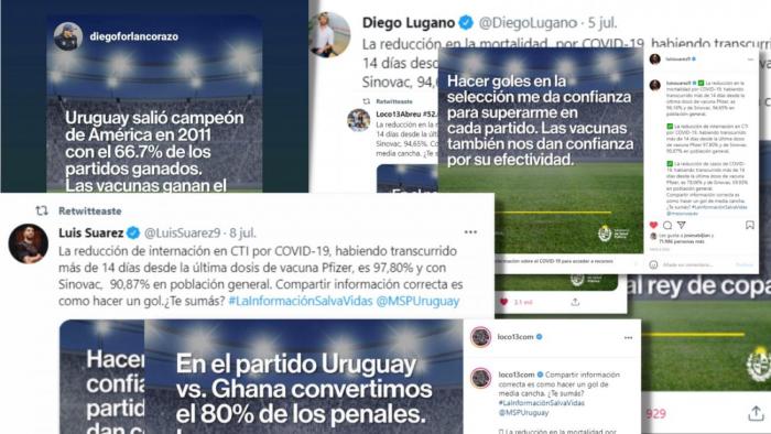Campaña de comunicación: efectividad de las vacunas Posteos de los jugadores de la selección uruguaya sobre efectividad de las vacunas contra COVID-19
