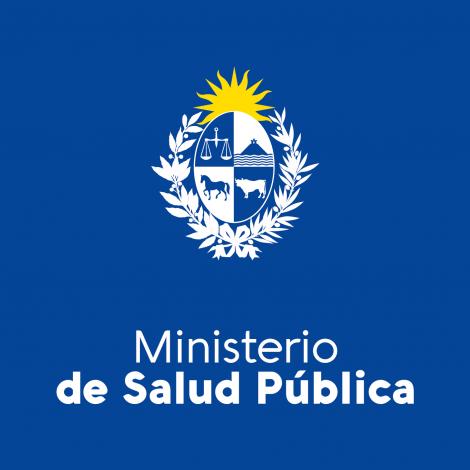 Logo del Ministerio de Salud Pública en blanco con fondo azul