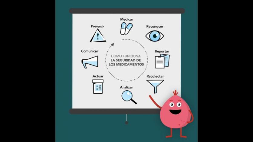 Imagen de un animación explicativa con el ciclo de seguridad de medicamentos
