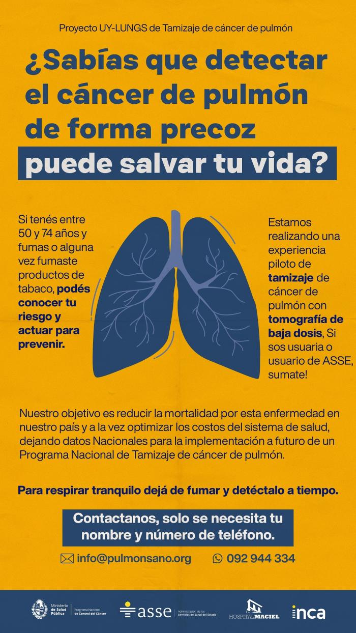 Poster sobre el Proyecto UY-LUNGS de tamizaje de cáncer de pulmón. Texto alternativo al final