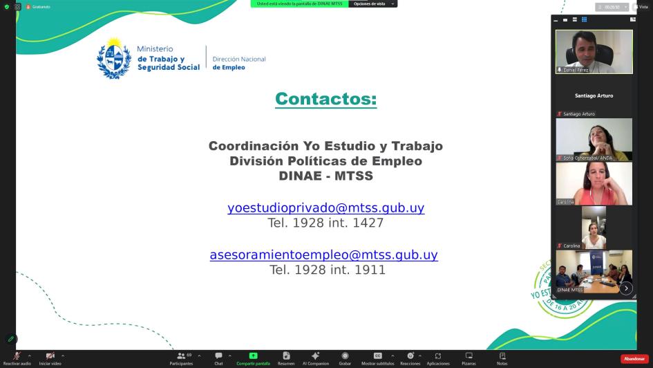 Seminario web para informar sobre programa Yo Estudio y Trabajo en el sector privado Captura de pantalla del seminario web