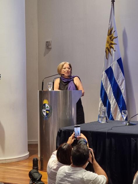 Acto central por el Día Internacional de las Mujeres Mónica Xavier durante su oratoria