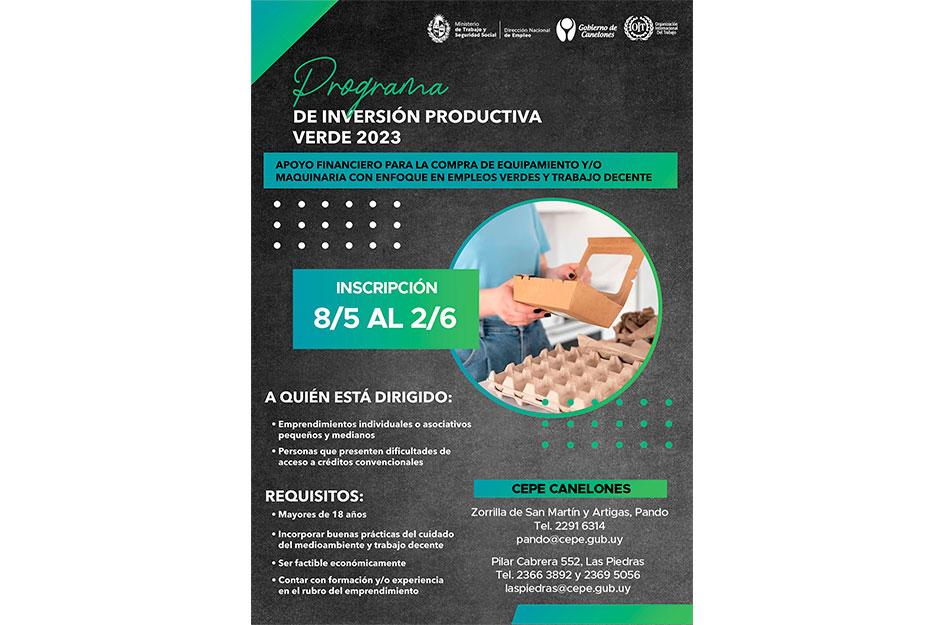 Implementación del Programa de Inversión Productiva modalidad Verde Canelones Afiche para Canelones