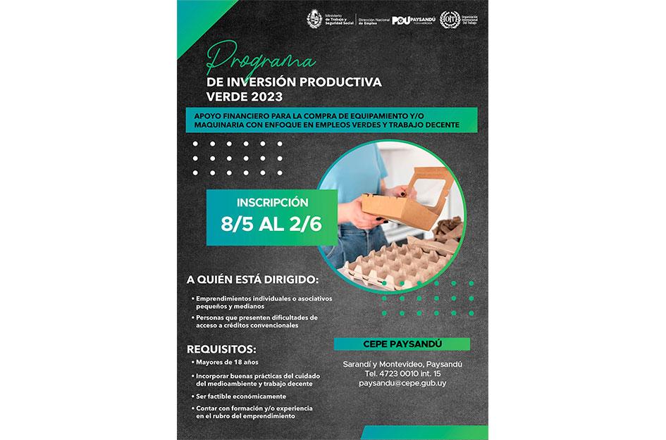 Implementación del Programa de Inversión Productiva modalidad Verde Canelones Afiche para Paysandú
