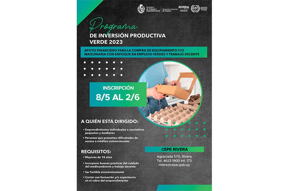 Implementación del Programa de Inversión Productiva modalidad Verde Canelones Afiche para Rivera