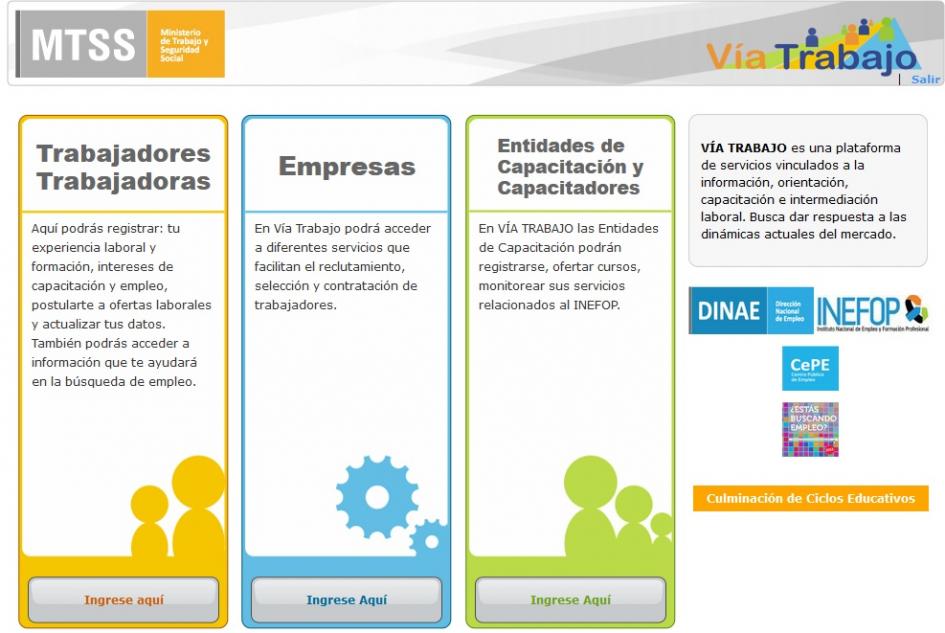 Inscripciones a Yo Estudio y Trabajo y proyecto UPM2 Portada de la plataforma Vía Trabajo