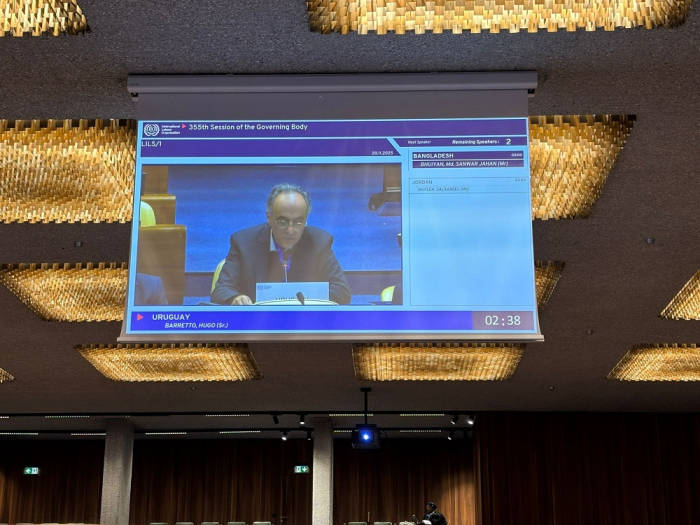 Barretto en el monitor de la sala durante su exposición