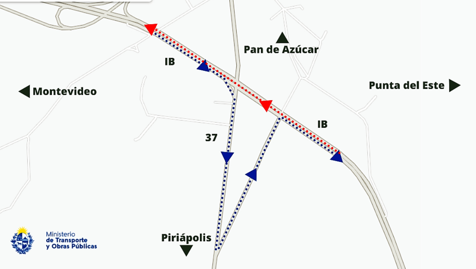 Mapa de desvío en rutas Interbalnearia y 37