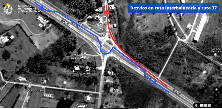 Mapa de desvío en rutas Interbalnearia y 37