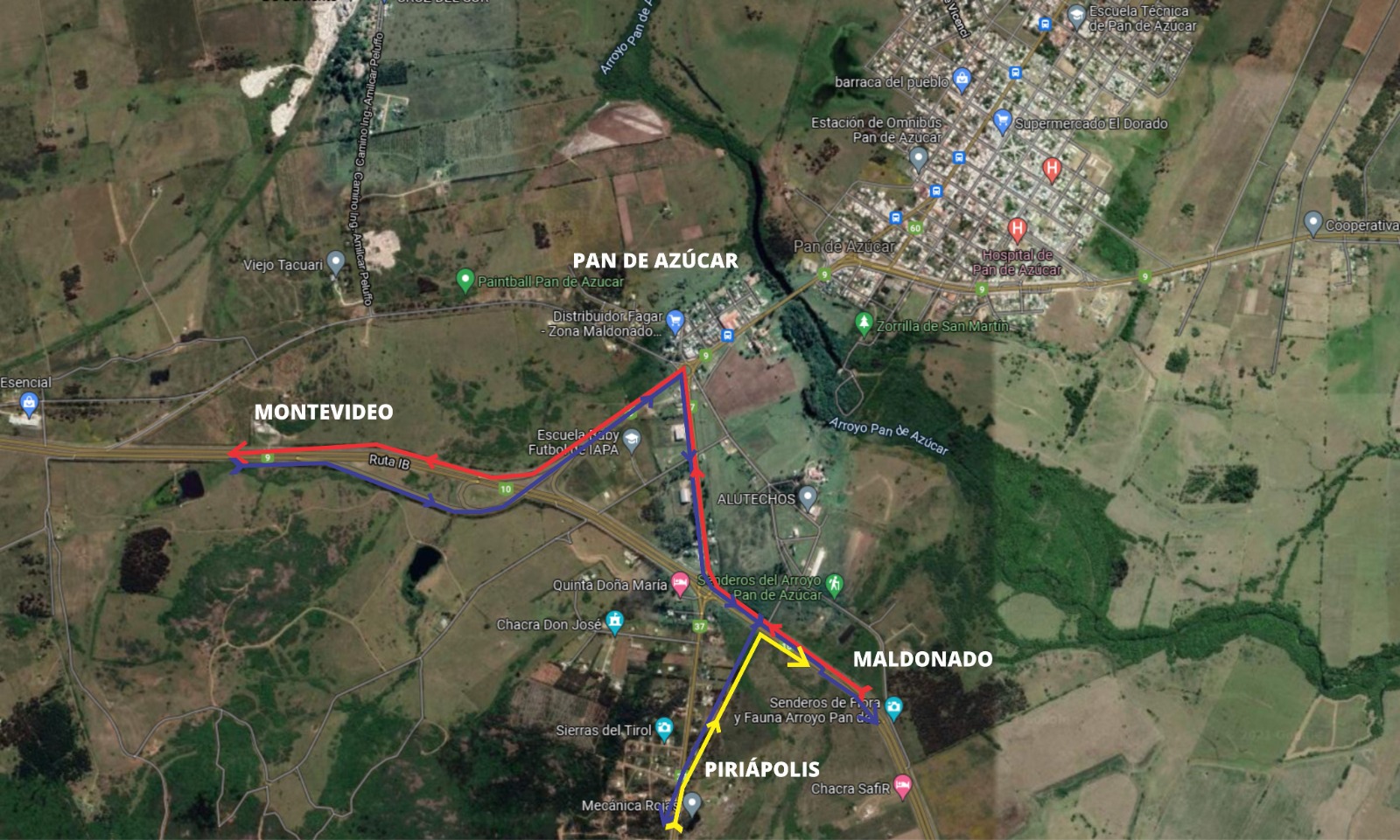 Mapa de desvíos en cruce de rutas Interbalnearia y 37