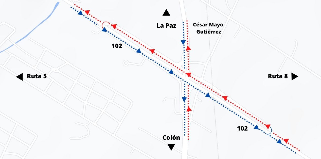 mapa ruta 102 y César Mayo Gutiérrez