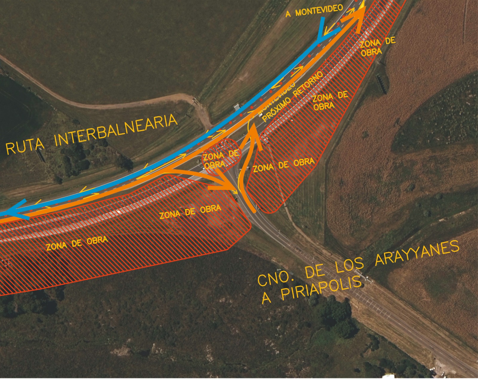 mapa mostrando desvíos en IB y Arrayanes