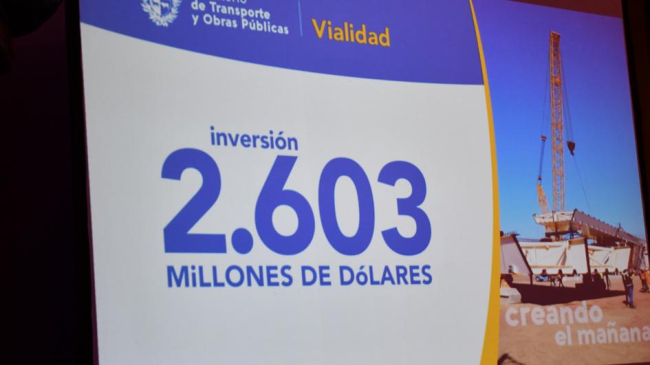 Leyenda sobre la pantalla: la inversión vial será de 2603 millones de dólares