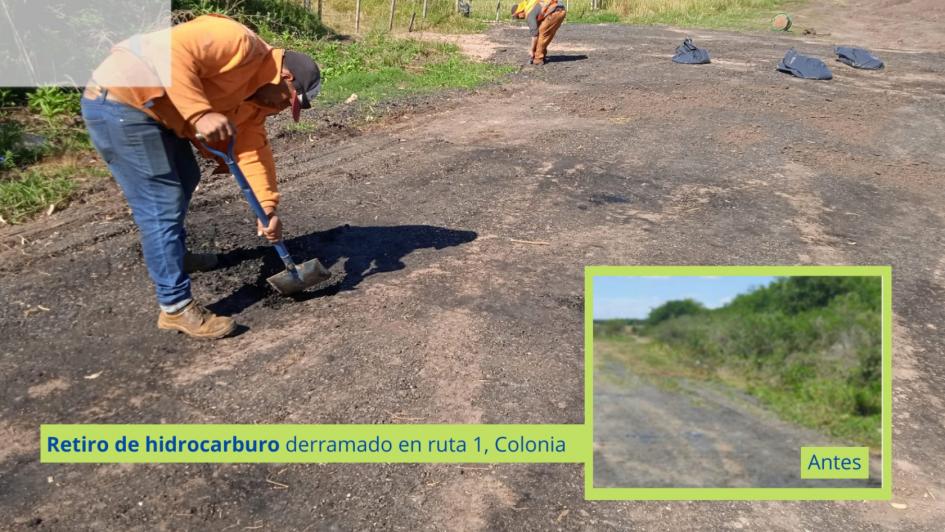 Retiro de hidrocarburo derramado en ruta 1, Colonia