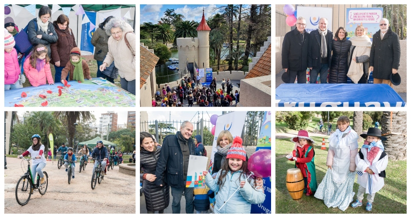 Vacaciones en familia Padres y niños jugando en las distintas estaciones distribuidas en el Castillo del Parque Rodó