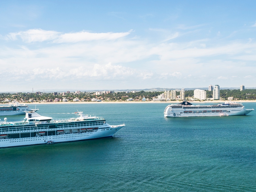 Dos cruceros en la bahía de Punta del Este