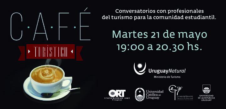 Afiche Café Turístico, conversatorio con profesionales del turismo, 21 de mayo a las 19:00