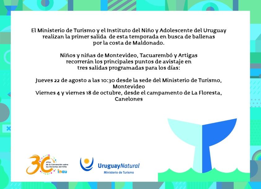 Derecho al goce del tiempo libre y la recreación Invitación a la salida en busca de la ballena Franca Austral para el 22 de agosto a las 10:30 en la explanada del MINTUR