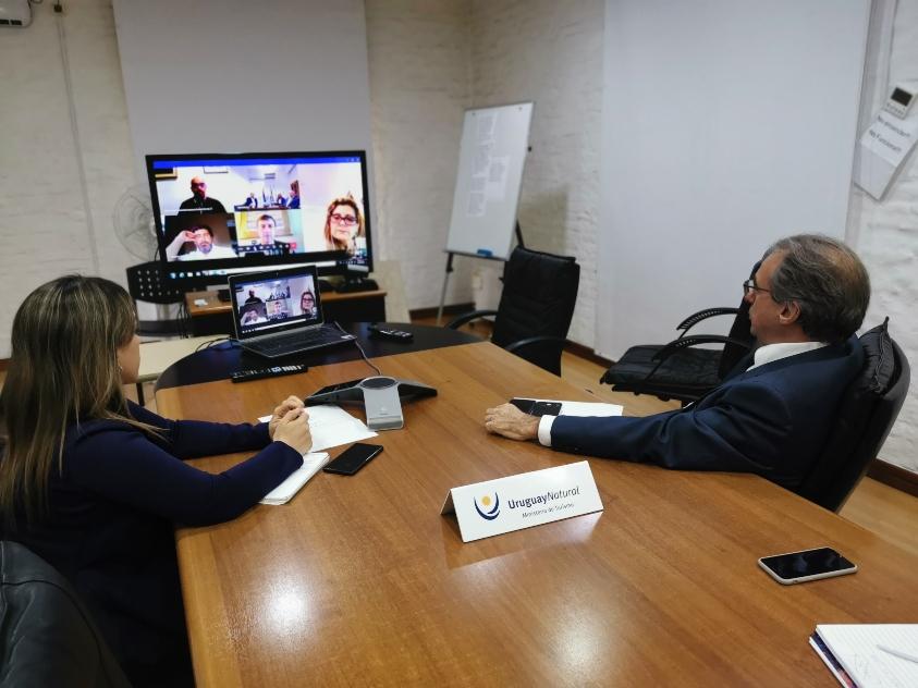 Subsecretario Remo Monzeglio y Mónica Lozano durante la reunión virtual