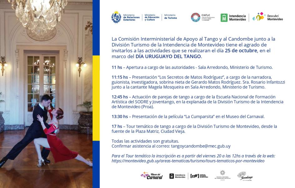 Actividades gratuitas en celebración del “Día Uruguayo del Tango”