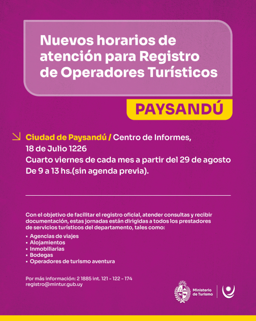 Nuevos horarios de atención para Paysandú Nuevos horarios de atención para Paysandú