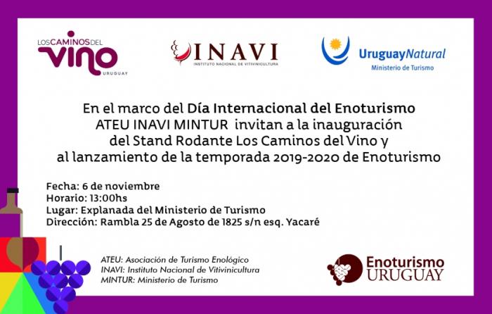 Lanzamiento Temporada de Enoturismo Lanzamiento Enoturismo: 6/11 a las 13:00 en la explanada del Ministerio de Turismo, Rambla 25 de Agosto y Yacaré