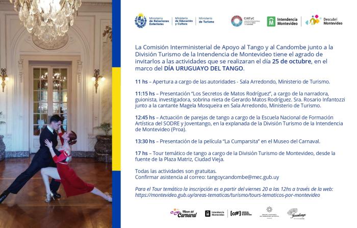 Actividades gratuitas en celebración del “Día Uruguayo del Tango”