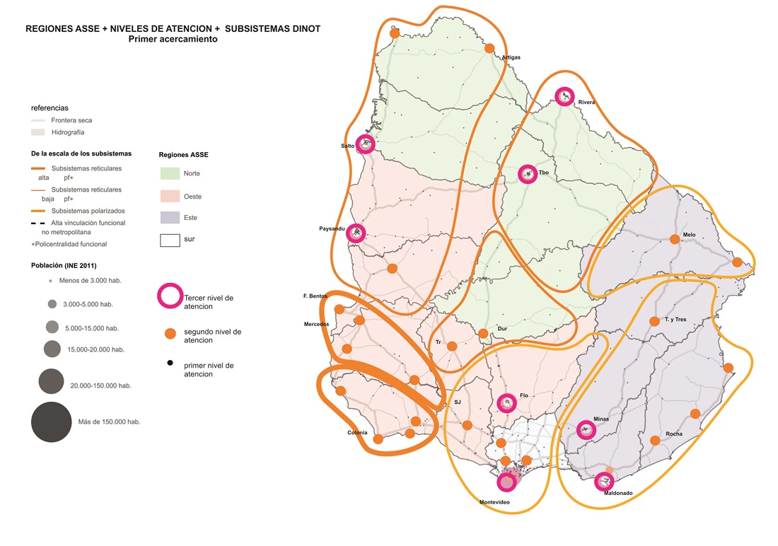 Sistema urbano nacional y regionalización de los servicios de ASSE superpuestos