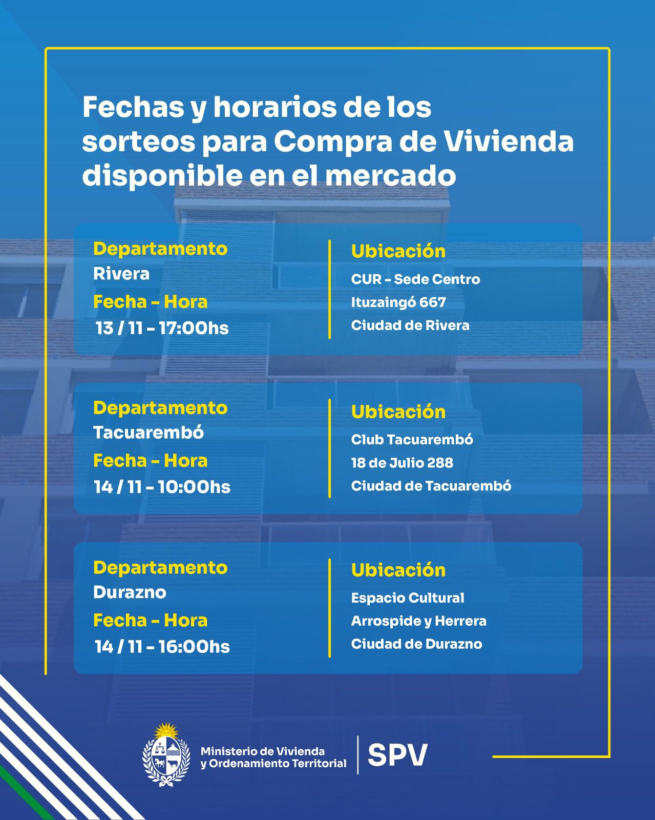13 al 14 de noviembre - Sorteos de vivienda