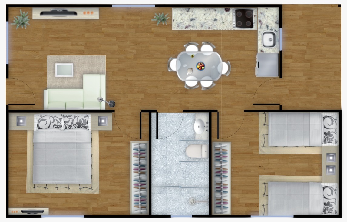 Plano de la casa de 2 dormitorios