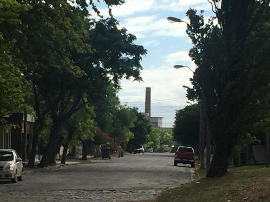 Juan Lacaze Zona de la ciudad de Juan Lacaze, una calle arbolada por donde transita una mujer y hay dos autos estacionados