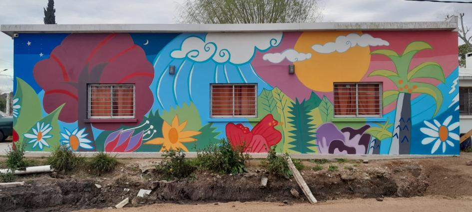 Mural culminado en Nueva Esperanza. Diseño final del mural de Nueva Esperanza.